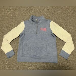 Vintage Y2K PINK Victoria's Secret Blue and Cream 3/4 zip sweatshirt